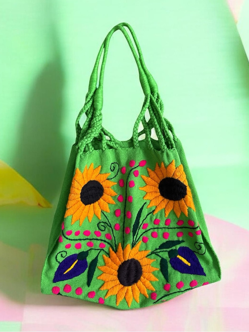 🌻Handmade Boho-Embroidered Sunflower Tote Bag - Handcrafted Women's Bag